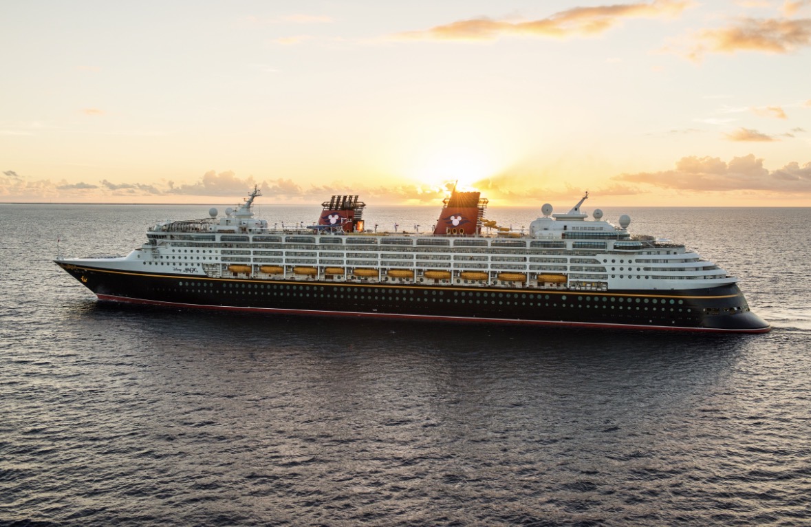 Disney Magic cruise ship sailing at sea for Disney cruises from Galveston